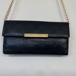 Gucci Black and Gold wallet with Chain Strap